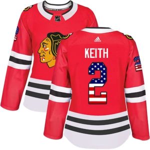 Damen Chicago Blackhawks Trikot Duncan Keith 2 Rot USA Flag Fashion Authentic